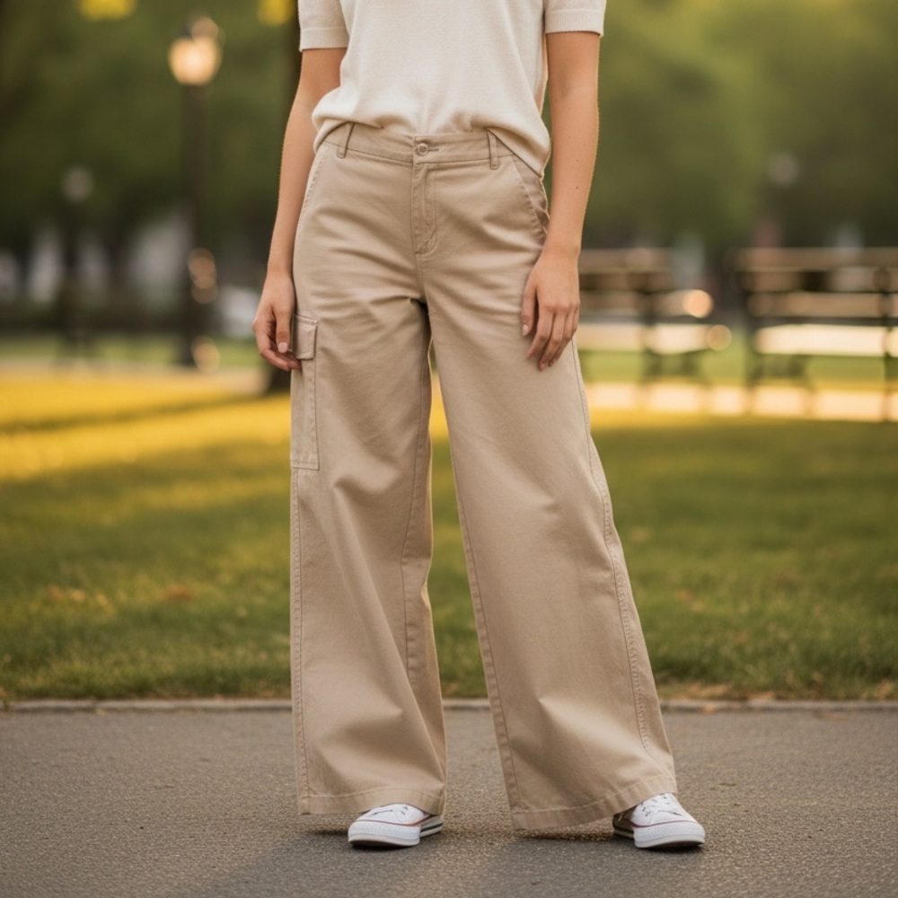 Zara Wide Leg Trouser Pants Utility Sz M